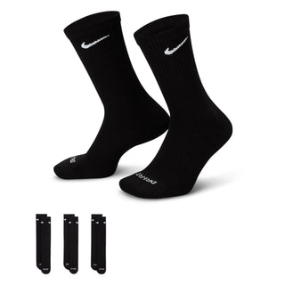 Black Nike Everyday Plus training crew socks with cushioning, arch support, and breathable design.