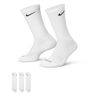 Nike Everyday Plus white crew socks with extra cushioning and breathable fabric.