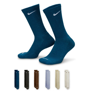 Nike Everyday Plus Cushioned Crew Socks six-pack in multi color with Dri-FIT fabric, cushioning, and supportive arch band.