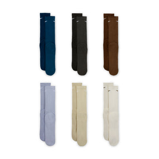 Nike Everyday Plus Cushioned Crew Socks six-pack in multi color with Dri-FIT fabric, cushioning, and supportive arch band.