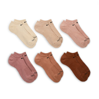 Nike Everyday Plus Cushioned Training No-Show Socks 6 Pack with Dri-FIT moisture-wicking technology, cushioned heel and forefoot, snug arch band, breathable knit top, and reinforced heel and toe