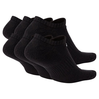 Nike SB Everyday Cushioned No-Show Training Socks 6-Pack in Black with Dri-FIT technology, thick terry sole, and ribbed arch band for comfort and support