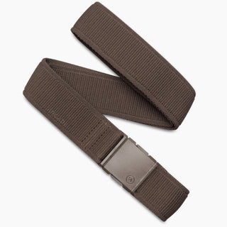 Arcade Belts Inc Atlas Stretch Belt in Medium Brown with patented A2 buckle, performance stretch, and sustainable REPREVE®️ material.