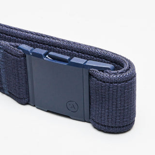 Arcade Atlas Stretch Belt in Navy with patented A2 buckle, performance stretch, and sustainable REPREVE®️ material.