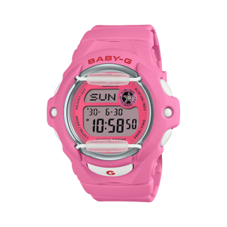 G-SHOCK BABY-G BG169CH-4 in cherry red accents — compact round resin watch with LED cherry display, 200m water resistance, and shock-resistant construction