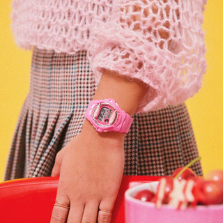 G-SHOCK BABY-G BG169CH-4 in cherry red accents — compact round resin watch with LED cherry display, 200m water resistance, and shock-resistant construction