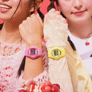 G-SHOCK BABY-G BG169CH-4 in cherry red accents — compact round resin watch with LED cherry display, 200m water resistance, and shock-resistant construction