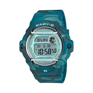 G-SHOCK BABY-G BG169CM-2 Bold Camo watch — colorful Y2K camo resin case and band, compact round form, 200m water resistance, concealed G-mark