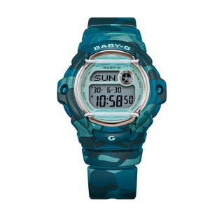 G-SHOCK BABY-G BG169CM-2 Bold Camo watch — colorful Y2K camo resin case and band, compact round form, 200m water resistance, concealed G-mark