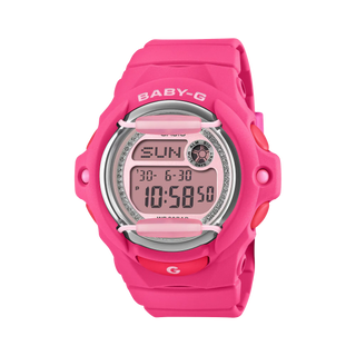 G-SHOCK BABY-G BG169KB-4B1 — compact round resin watch with glitter Y2K dial accents, 200m water resistance, world time, LED Super Illuminator backlight, and shock-resistant construction