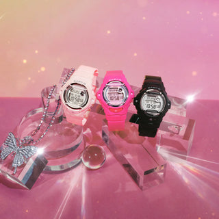 G-SHOCK BABY-G BG169KB-1 — compact round resin watch with glitter Y2K dial accents, 200m water resistance, Mineral Glass crystal, and shock-resistant construction