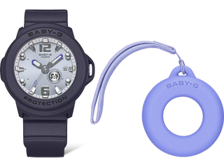 "G-Shock BABY-G+PLUS BGA15K-2A Convertible Watch — pastel matte finish, detachable charm in customizable silicone holder, shimmery dial with pop-inspired day display.