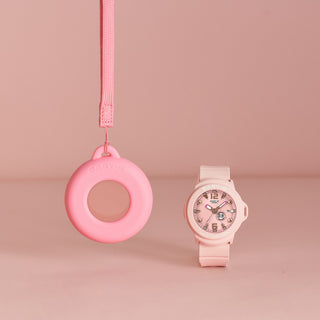 "G-Shock BABY-G+PLUS BGA15K-4A Convertible Watch — pastel matte finish, detachable charm in customizable silicone holder, shimmery dial with pop-inspired day display"