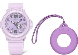 "G-Shock BABY-G+PLUS BGA15K-6A Convertible Watch — pastel matte finish, detachable charm in customizable silicone holder, shimmery dial with pop-inspired day display"