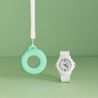 "G-Shock BABY-G+PLUS BGA15K-7A Convertible Watch — pastel matte finish, detachable charm in customizable silicone holder, shimmery dial with pop-inspired day display"