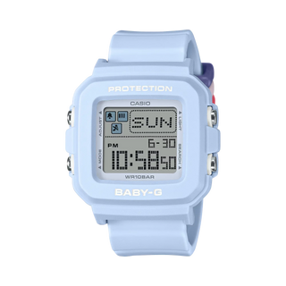 G-SHOCK BABY-G+ BGD10L-2 — convertible watch with 9 interchangeable band loops in solid and translucent colors, pixel-art LED animations, shock resistance, and 100M water resistance