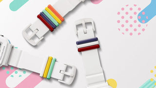 G-SHOCK BABY-G+ BGD10L-7 — convertible watch with 9 interchangeable band loops in solid and translucent colors, pixel-art LED animations, shock resistance, and 100M water resistance