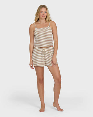 Billabong Easy Livin Tank Top in Brown Stone, fitted rib cami in 96% cotton 4% elastane yarn-dyed rib knit with straight neckline, skinny adjustable straps, interior shelf bra, and metal logo plate
