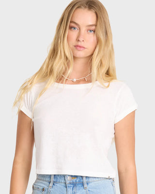 Billabong Daily Tee in Salt Crystal with cropped fit, vintage wash, and soft cotton slub jersey.