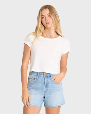 Billabong Daily Tee in Salt Crystal with cropped fit, vintage wash, and soft cotton slub jersey.