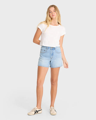Billabong Daily Tee in Salt Crystal with cropped fit, vintage wash, and soft cotton slub jersey.