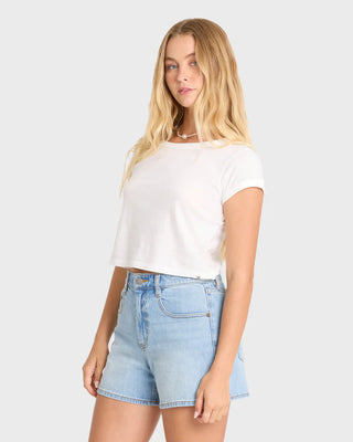 Billabong Daily Tee in Salt Crystal with cropped fit, vintage wash, and soft cotton slub jersey.