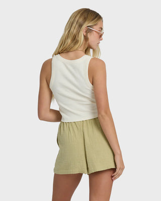 White Cap Billabong fitted knit tank top with scoop neckline and minimal finish, shown as a versatile everyday basic.