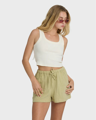 White Cap Billabong fitted knit tank top with scoop neckline and minimal finish, shown as a versatile everyday basic.