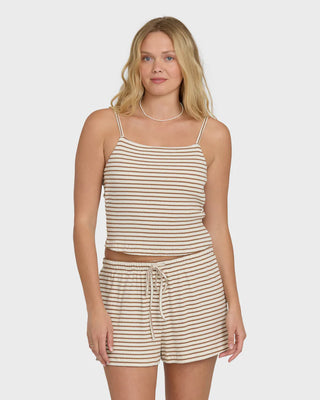 Billabong Easy Livin Knit Shorts in Brown Stone, relaxed mid-rise 96% cotton 4% elastane rib knit shorts with 2 inch inseam, elastic drawcord waistband, and metal logo plate