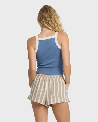 "Billabong Low Tide Shorts in Cobblestone — women's beach short, regular fit, 100% cotton yarn-dyed heavy twill"