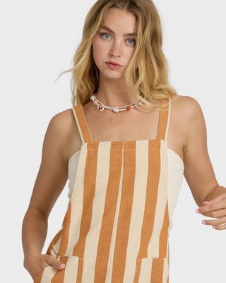 Billabong Beach Crush Overalls in Caramel Cafe - regular fit romper with front patch pockets and adjustable back straps
