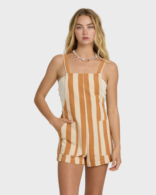 Billabong Beach Crush Overalls in Caramel Cafe - regular fit romper with front patch pockets and adjustable back straps
