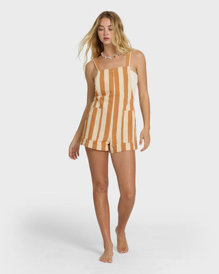 Billabong Beach Crush Overalls in Caramel Cafe - regular fit romper with front patch pockets and adjustable back straps