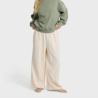 "Billabong Follow Me Pants in Dove — women's full-length pull-on beach pants, regular fit, 100% cotton double slub gauze"