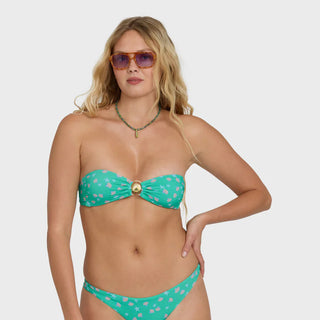 "Billabong Ship Wrecked Shelly Bandeau Bikini Top in Green Tropics — women's printed strapless bandeau bikini top"