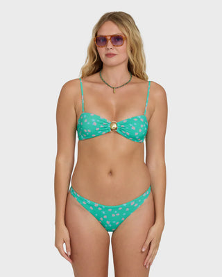 "Billabong Ship Wrecked Shelly Bandeau Bikini Top in Green Tropics — women's printed strapless bandeau bikini top"