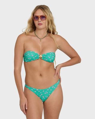 "Billabong Ship Wrecked Shelly Bandeau Bikini Top in Green Tropics — women's printed strapless bandeau bikini top"