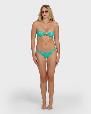 "Billabong Ship Wrecked Shelly Bandeau Bikini Top in Green Tropics — women's printed strapless bandeau bikini top"