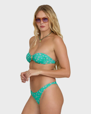 "Billabong Ship Wrecked Shelly Bandeau Bikini Top in Green Tropics — women's printed strapless bandeau bikini top"