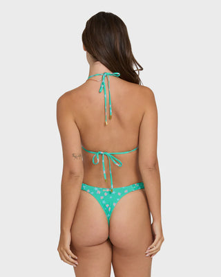 "Billabong Ship Wrecked Multi Triangle Bikini Top in Green Tropics — women's vibrant tropical print adjustable triangle bikini top"