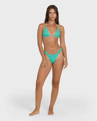"Billabong Ship Wrecked Multi Triangle Bikini Top in Green Tropics — women's vibrant tropical print adjustable triangle bikini top"