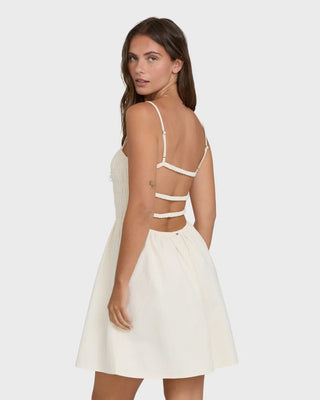 Billabong white mini dress with flowy skirt and lightweight summer design