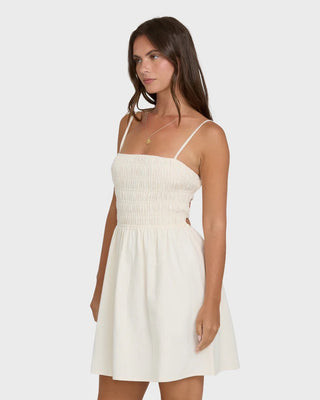 Billabong white mini dress with flowy skirt and lightweight summer design