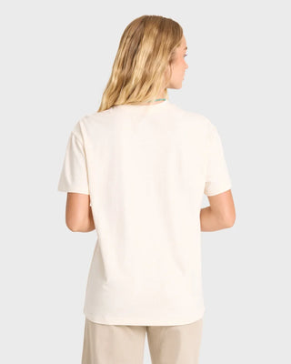 Billabong Heading West Short Sleeve Tee in White Cap — relaxed tomboy fit garment-washed cotton jersey tee with sun-faded screen print graphic
