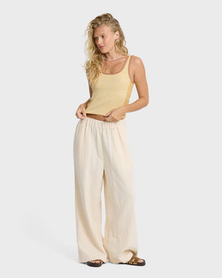 Billabong Beach It Tank Top in Curry — yarn-dyed stripe jersey knit, fitted silhouette, contrast side panels and binding, sleeveless