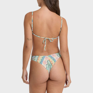 Billabong Tide Pool V Hike Bikini Bottoms in Light Blue Multi — high-rise V hike shape with skimpy coverage, high-leg cut, and logo embroidery on recycled stretch fabric