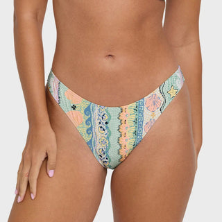 Billabong Tide Pool Maui Bikini Bottoms in Light Blue Multi — low-rise Maui shape with medium coverage, soft recycled polyester knit, and logo embroidery at center back