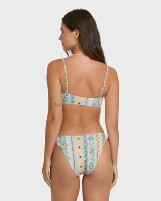 Billabong Tide Pool Maui Bikini Bottoms in Light Blue Multi — low-rise Maui shape with medium coverage, soft recycled polyester knit, and logo embroidery at center back