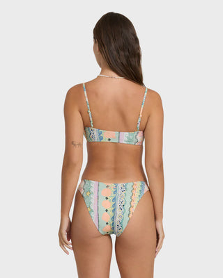 Billabong Tide Pool Maui Bikini Bottoms in Light Blue Multi — low-rise Maui shape with medium coverage, soft recycled polyester knit, and logo embroidery at center back