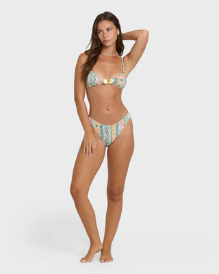 Billabong Tide Pool Maui Bikini Bottoms in Light Blue Multi — low-rise Maui shape with medium coverage, soft recycled polyester knit, and logo embroidery at center back